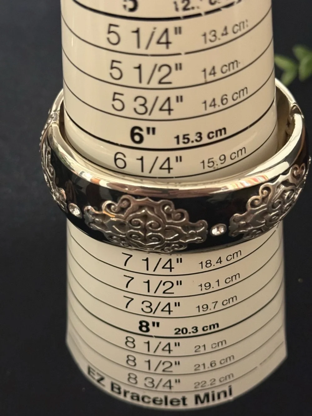 Brighton‎ Black Enamel Silver-Tone Filigree Bangle Bracelet